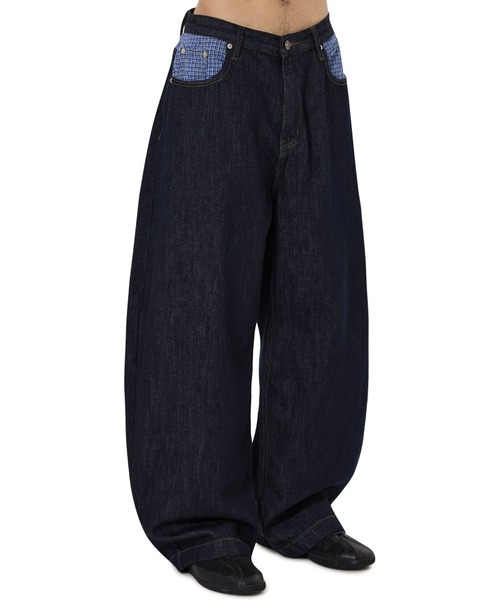 OY（オーワイ）の「『OY/オーワイ』CHECK MIX WIDE VOLUME PANTS/チェックミックスワイドボリュームパンツ（デニムパンツ・レディース・ブラック/インディゴブルー・S/M/L）」の11枚目の写真