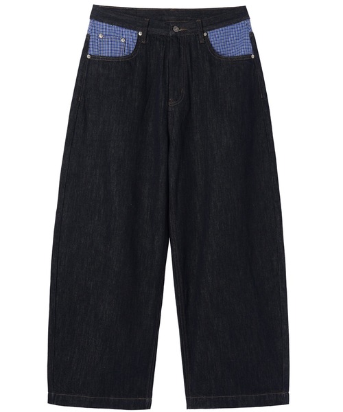 OY（オーワイ）の「『OY/オーワイ』CHECK MIX WIDE VOLUME PANTS/チェックミックスワイドボリュームパンツ（デニムパンツ・レディース・ブラック/インディゴブルー・S/M/L）」の19枚目の写真