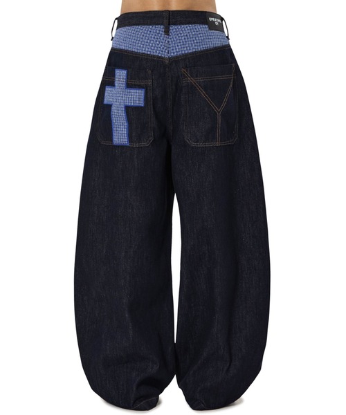 OY（オーワイ）の「『OY/オーワイ』CHECK MIX WIDE VOLUME PANTS/チェックミックスワイドボリュームパンツ（デニムパンツ・レディース・ブラック/インディゴブルー・S/M/L）」の12枚目の写真