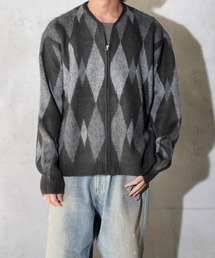 TOWNCRAFT（タウンクラフト）の「TOWNCRAFT / タウンクラフト SHAGGY VINTAGE PATTERN ZIP CARDIGAN レオパード アーガイル デイジー シャギー ジップアップ カーディガン モヘアタッチ（カーディガン/ボレロ）」