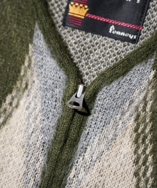 TOWNCRAFT / タウンクラフト SHAGGY VINTAGE PATTERN ZIP CARDIGAN