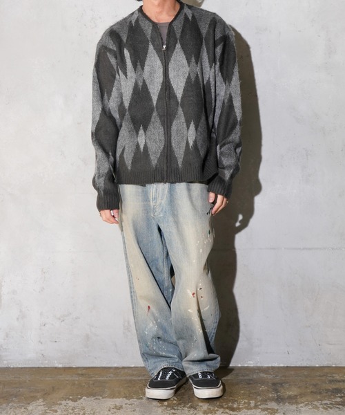 TOWNCRAFT(タウンクラフト)の「TOWNCRAFT / タウンクラフト SHAGGY VINTAGE PATTERN ZIP CARDIGAN レオパード アーガイル デイジー シャギー ジップアップ カーディガン モヘアタッチ(カーディガン/ボレロ・メンズ・その他1/その他2/オリーブ/グレー/グレー系その他/カーキ・X-SMALL/MEDIUM/LARGE/SMALL)」の12枚目の写真