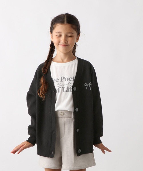 GLOBAL WORK（グローバルワーク）の「メルティニットVカーデ/589256（カーディガン/ボレロ・キッズ・ブラック/サックスブルー/ホワイト系5/ホワイト系8・130cm/140cm/150cm/160cm）」の8枚目の写真