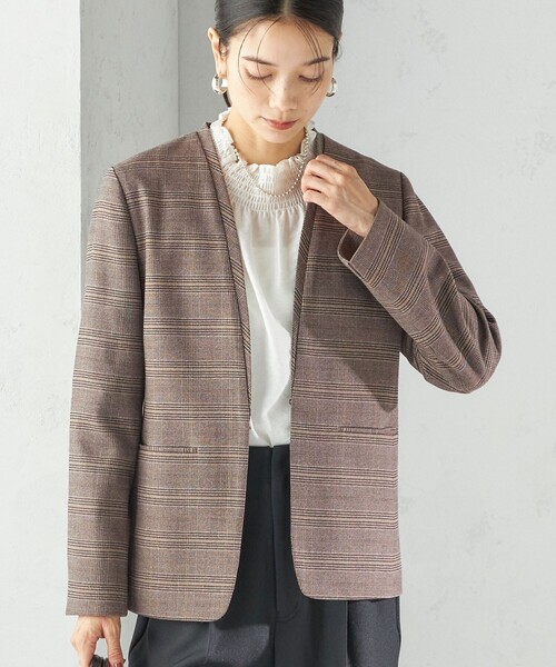 SHIPS（シップス）の「〈手洗い可能〉DELEGANT ダブルカラー ジャケット（セットアップ対応）（ノーカラージャケット・レディース・ブラウン系/ベージュ/ネイビー・40/38/36/34）」の2枚目の写真