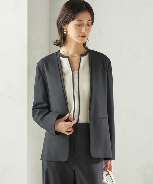 SHIPS（シップス）の「〈手洗い可能〉DELEGANT ダブルカラー ジャケット（セットアップ対応）（ノーカラージャケット・レディース・ブラウン系/ベージュ/ネイビー・40/38/36/34）」の4枚目の写真