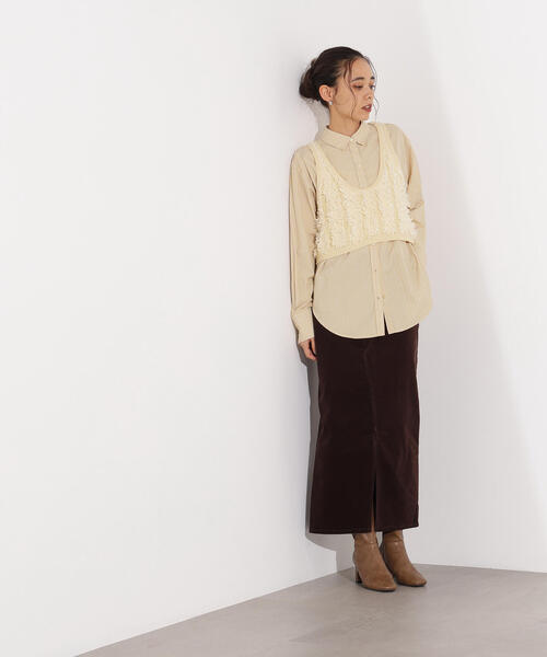 N.（N. Natural Beauty Basic）（エヌエヌナチュラルビューティーベーシック）の「【PS/低身長サイズ】コーデュロイスリットスカート（スカート・レディース・オフホワイト/ダークブラウン・MEDIUM/P/S）」の10枚目の写真