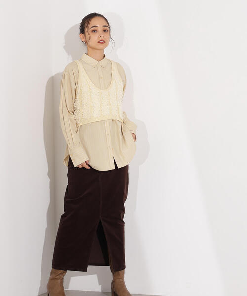 N.（N. Natural Beauty Basic）（エヌエヌナチュラルビューティーベーシック）の「【PS/低身長サイズ】コーデュロイスリットスカート（スカート・レディース・オフホワイト/ダークブラウン・MEDIUM/P/S）」の9枚目の写真