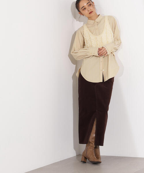 N.（N. Natural Beauty Basic）（エヌエヌナチュラルビューティーベーシック）の「【PS/低身長サイズ】コーデュロイスリットスカート（スカート・レディース・オフホワイト/ダークブラウン・MEDIUM/P/S）」の6枚目の写真