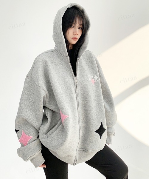 韓国ファッション OISISダイヤ刺繍デザインスウェットジップアップ