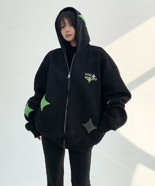 韓国ファッション OISISダイヤ刺繍デザインスウェットジップアップ