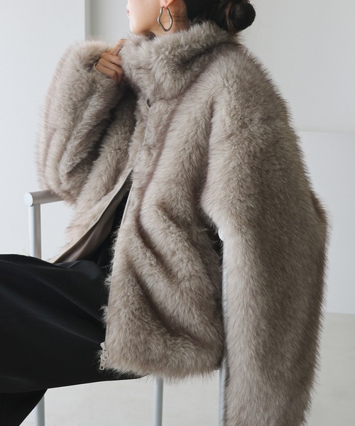 andme（アンドミー）の「ミックスファージャケット（その他アウター・レディース・ベージュ系その他/ブラウン/ブラウン系その他・FREE）」の3枚目の写真