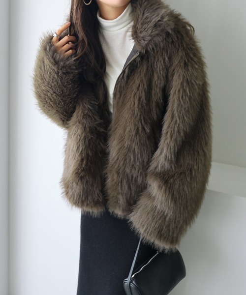 andme（アンドミー）の「ミックスファージャケット（その他アウター・レディース・ベージュ系その他/ブラウン/ブラウン系その他・FREE）」の11枚目の写真