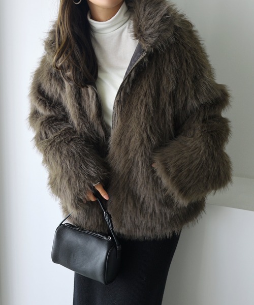 andme（アンドミー）の「ミックスファージャケット（その他アウター・レディース・ベージュ系その他/ブラウン/ブラウン系その他・FREE）」の13枚目の写真