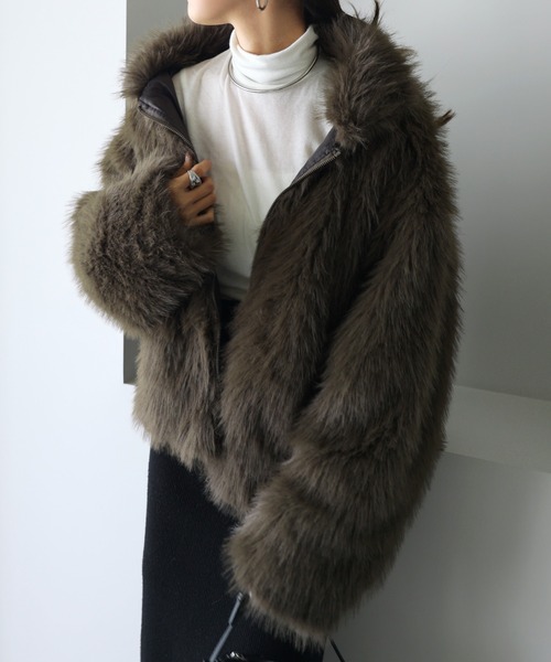 andme（アンドミー）の「ミックスファージャケット（その他アウター・レディース・ベージュ系その他/ブラウン/ブラウン系その他・FREE）」の15枚目の写真