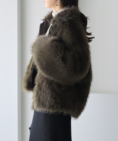 andme（アンドミー）の「ミックスファージャケット（その他アウター・レディース・ベージュ系その他/ブラウン/ブラウン系その他・FREE）」の12枚目の写真