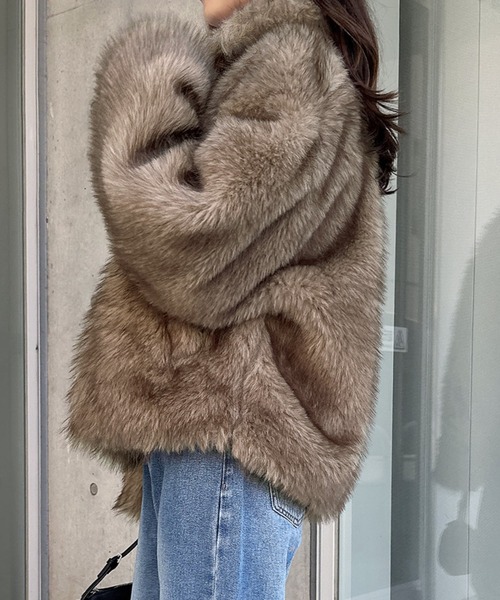 andme（アンドミー）の「ミックスファージャケット（その他アウター・レディース・ベージュ系その他/ブラウン/ブラウン系その他・FREE）」の8枚目の写真