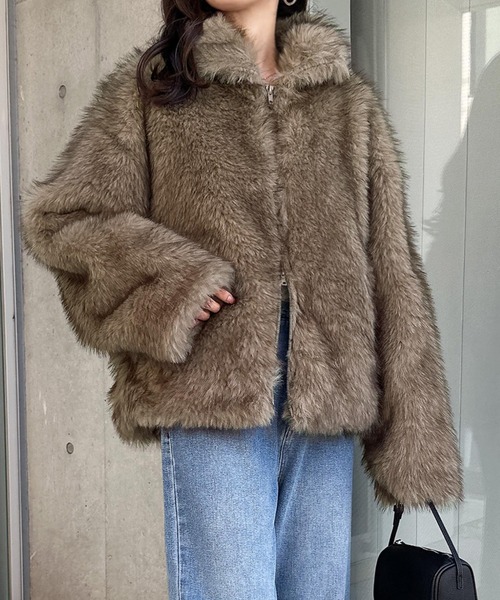 andme（アンドミー）の「ミックスファージャケット（その他アウター・レディース・ベージュ系その他/ブラウン/ブラウン系その他・FREE）」の6枚目の写真