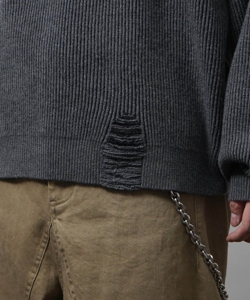 ILL'S（イルズ）の「ダメージ加工 フロント Y2K サークルロゴ刺繍 クルーニット メンズ レディース ユニセックス（ニット/セーター・メンズ・ブラック/ブルー・L/M）」の8枚目の写真