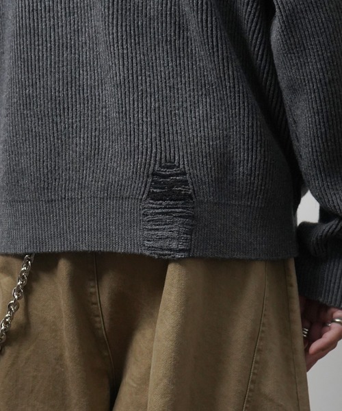 ILL'S（イルズ）の「ダメージ加工 フロント Y2K サークルロゴ刺繍 クルーニット メンズ レディース ユニセックス（ニット/セーター・メンズ・ブラック/ブルー・L/M）」の10枚目の写真