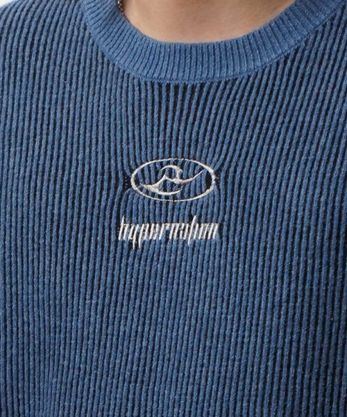 ILL'S（イルズ）の「ダメージ加工 フロント Y2K サークルロゴ刺繍 クルーニット メンズ レディース ユニセックス（ニット/セーター・メンズ・ブラック/ブルー・L/M）」の3枚目の写真