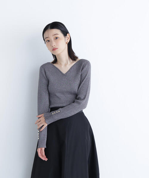 Noble ラメコンパクトリブニット　グレーB フリーサイズ Noble ラメコンパクトリブニット グレーB フリーサイズ NOBLE