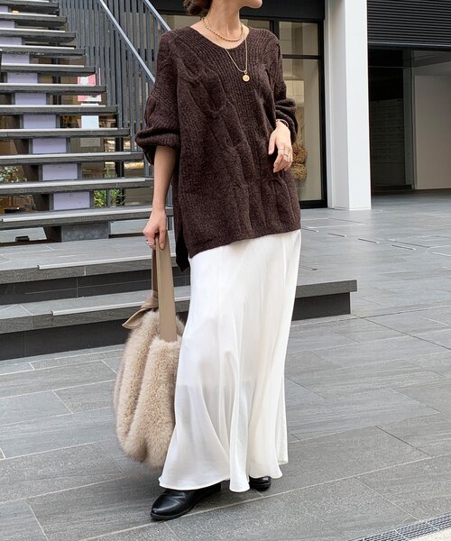 DouDou（ドゥドゥ）の「ボリュームケーブルプルオーバー（ニット/セーター・レディース・カーキ/チャコールグレー/ベージュ/ブラウン・FREE）」の20枚目の写真