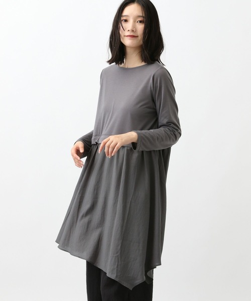 studio CLIP（スタディオクリップ）の「《natural by clip》ドッキングフレアチュニック（チュニック・レディース・アイボリー/チャコール・FREE）」の5枚目の写真
