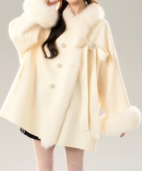 リボン付きファーフレアショートコート（その他アウター）｜LUCPY