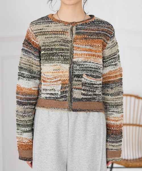 セール】ミックスヤーンカラー ニットカーディガン（カーディガン