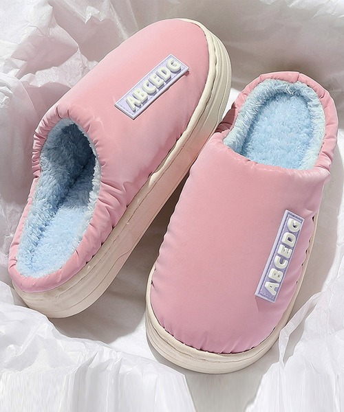 DAY CLOSET（デイ クローゼット）の「メンズ レディース バイカラー配色ワンポイントロゴ入りボアスリッパ（ルームシューズ/スリッパ・レディース・グレー/ブラウン/ピンク/パープル/オフホワイト・26cm/27cm/25cm/23cm/24cm）」の5枚目の写真