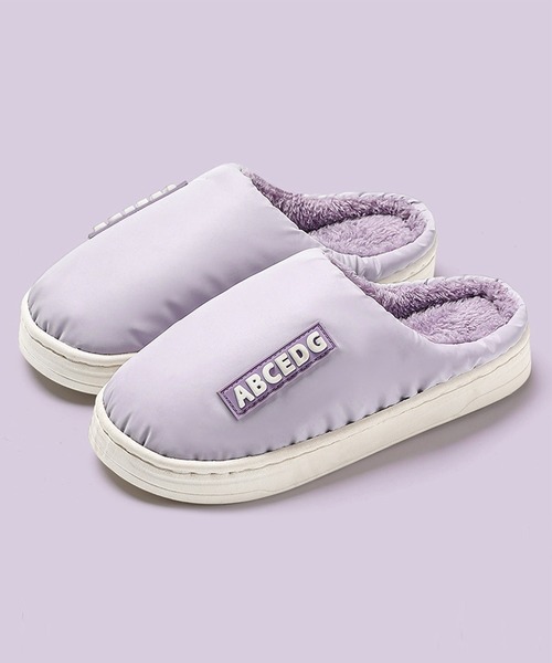 メンズ レディース バイカラー配色ワンポイントロゴ入りボアスリッパ