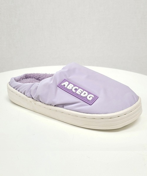 メンズ レディース バイカラー配色ワンポイントロゴ入りボアスリッパ