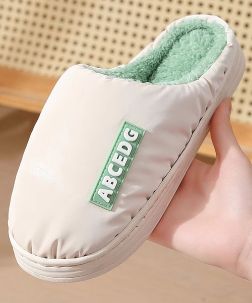 DAY CLOSET（デイ クローゼット）の「メンズ レディース バイカラー配色ワンポイントロゴ入りボアスリッパ（ルームシューズ/スリッパ・レディース・グレー/ブラウン/ピンク/パープル/オフホワイト・26cm/27cm/25cm/23cm/24cm）」の6枚目の写真