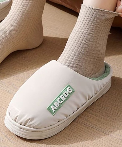 DAY CLOSET（デイ クローゼット）の「メンズ レディース バイカラー配色ワンポイントロゴ入りボアスリッパ（ルームシューズ/スリッパ・レディース・グレー/ブラウン/ピンク/パープル/オフホワイト・26cm/27cm/25cm/23cm/24cm）」の9枚目の写真