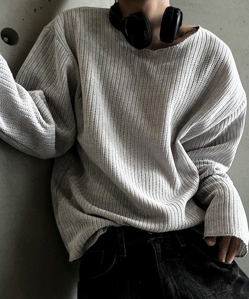 COSYHARU（コシハル）の「ベロアライクニットTシャツ（Tシャツ/カットソー・メンズ・ベージュ/ブラック/グレー・FREE）」の17枚目の写真