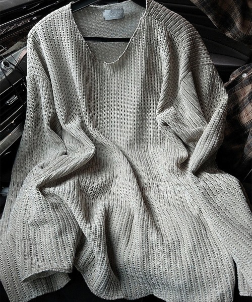 COSYHARU（コシハル）の「ベロアライクニットTシャツ（Tシャツ/カットソー・メンズ・ベージュ/ブラック/グレー・FREE）」の8枚目の写真