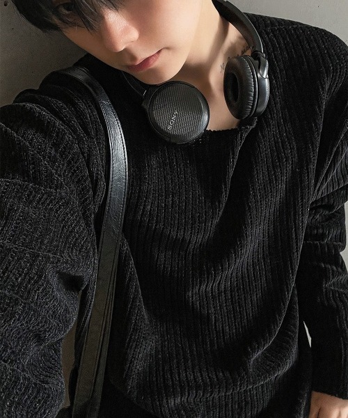 COSYHARU（コシハル）の「ベロアライクニットTシャツ（Tシャツ/カットソー・メンズ・ベージュ/ブラック/グレー・FREE）」の12枚目の写真