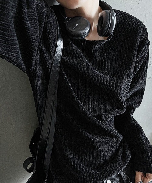 COSYHARU（コシハル）の「ベロアライクニットTシャツ（Tシャツ/カットソー・メンズ・ベージュ/ブラック/グレー・FREE）」の13枚目の写真