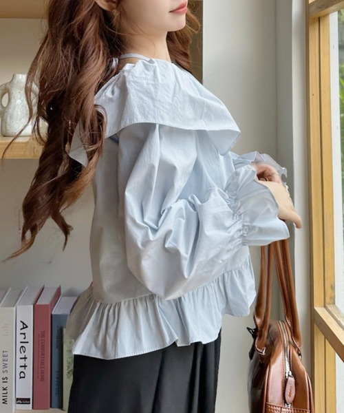 Ada.(エイダ)の「ビックカラー ジップデザイン キャンディースリーブ ブラウス(シャツ/ブラウス・レディース・ネイビー/ライトブルー/アイボリー・FREE)」の9枚目の写真