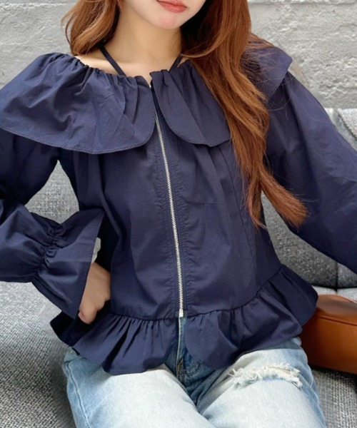 Ada.(エイダ)の「ビックカラー ジップデザイン キャンディースリーブ ブラウス(シャツ/ブラウス・レディース・ネイビー/ライトブルー/アイボリー・FREE)」の15枚目の写真