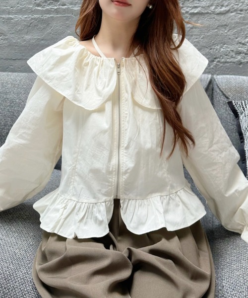 Ada.(エイダ)の「ビックカラー ジップデザイン キャンディースリーブ ブラウス(シャツ/ブラウス・レディース・ネイビー/ライトブルー/アイボリー・FREE)」の7枚目の写真
