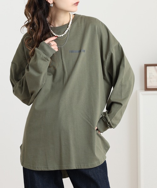 myke(ミーカ)の「myke ラウンドヘムBIGシルエットプリントロンT(Tシャツ/カットソー・レディース・カーキ/ホワイト系1/ホワイト系2/チャコール・M)」の2枚目の写真