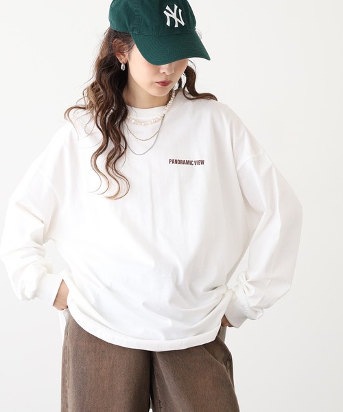 myke(ミーカ)の「myke ラウンドヘムBIGシルエットプリントロンT(Tシャツ/カットソー・レディース・カーキ/ホワイト系1/ホワイト系2/チャコール・M)」の6枚目の写真