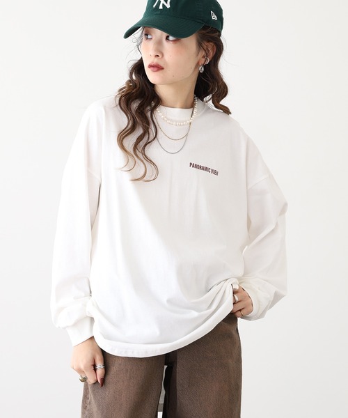 myke(ミーカ)の「myke ラウンドヘムBIGシルエットプリントロンT(Tシャツ/カットソー・レディース・カーキ/ホワイト系1/ホワイト系2/チャコール・M)」の7枚目の写真