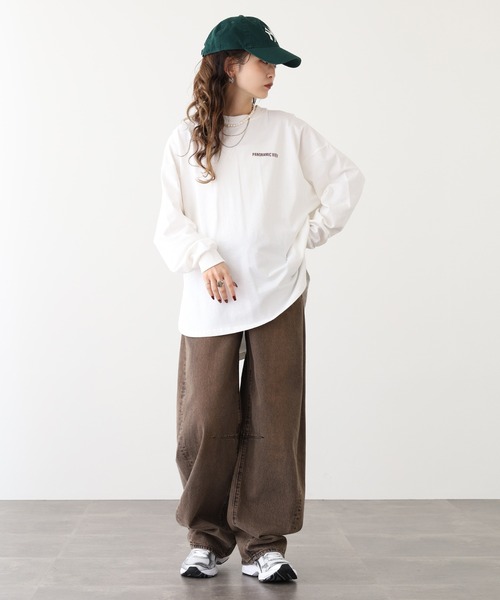 myke(ミーカ)の「myke ラウンドヘムBIGシルエットプリントロンT(Tシャツ/カットソー・レディース・カーキ/ホワイト系1/ホワイト系2/チャコール・M)」の10枚目の写真