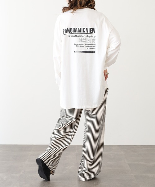 myke(ミーカ)の「myke ラウンドヘムBIGシルエットプリントロンT(Tシャツ/カットソー・レディース・カーキ/ホワイト系1/ホワイト系2/チャコール・M)」の5枚目の写真