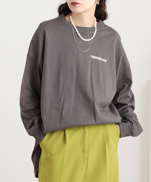 myke(ミーカ)の「myke ラウンドヘムBIGシルエットプリントロンT(Tシャツ/カットソー・レディース・カーキ/ホワイト系1/ホワイト系2/チャコール・M)」の12枚目の写真