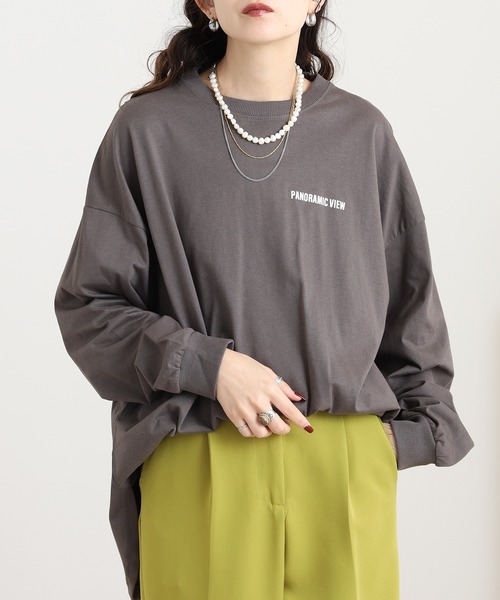 myke(ミーカ)の「myke ラウンドヘムBIGシルエットプリントロンT(Tシャツ/カットソー・レディース・カーキ/ホワイト系1/ホワイト系2/チャコール・M)」の13枚目の写真
