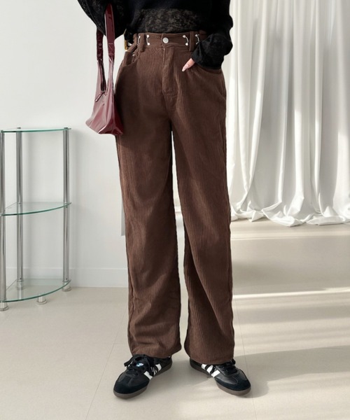セール】ウエストホック ストレートシルエット コーデュロイパンツ