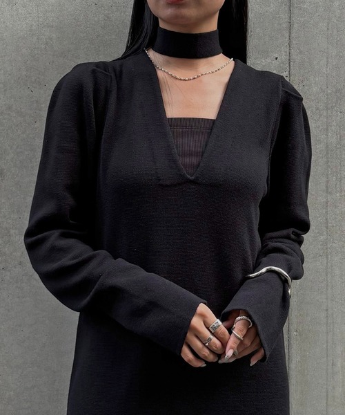 &g'aime(アンジェム)の「【&g'aime】2wayチョーカー付きニットワンピース 2-Way Choker Knit Dress(ワンピース・レディース・ブラック/グレイッシュベージュ/ブルー・FREE)」の9枚目の写真